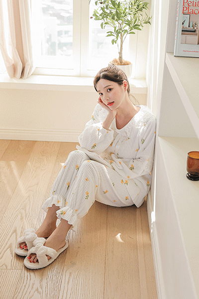 뽀송(레이스) 겨울 수면잠옷 홈웨어 파자마 투피스 4colors