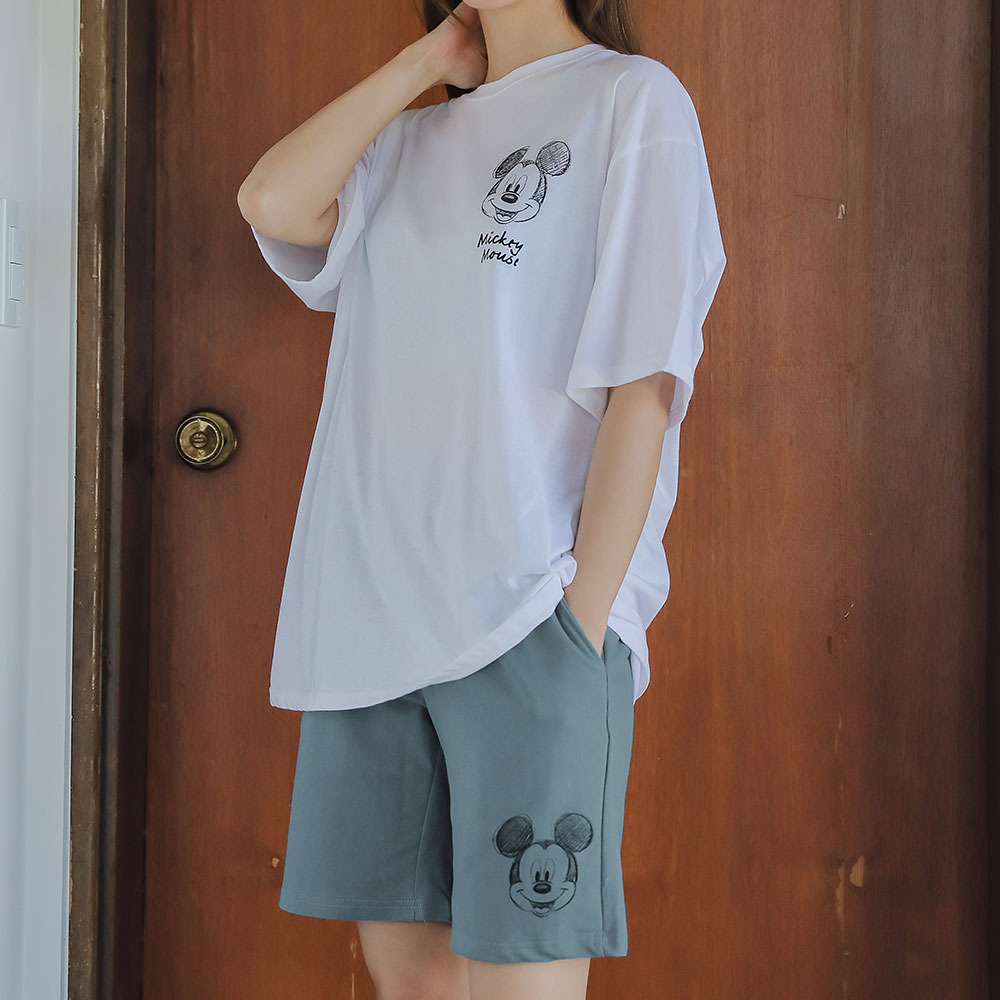 (디즈니정품) 스케치미키 투피스 여성 여름파자마 잠옷 홈웨어 상하세트