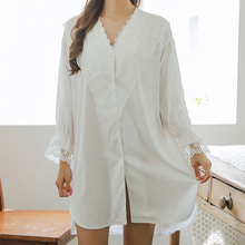 프랑수아 셔츠형 원피스 여성홈웨어 레이스잠옷